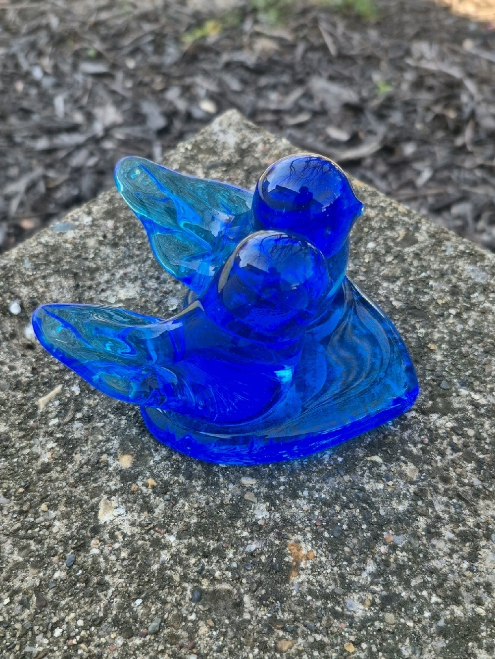 Azure Glass Lovebird Pair on Heart